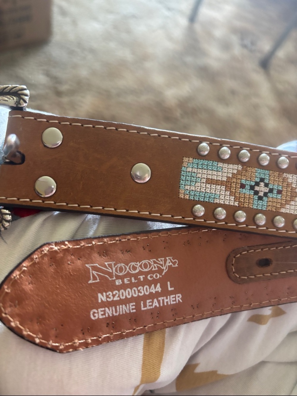 Nocona Brown Leather Western Belt with Turquoise Beaded Accent
